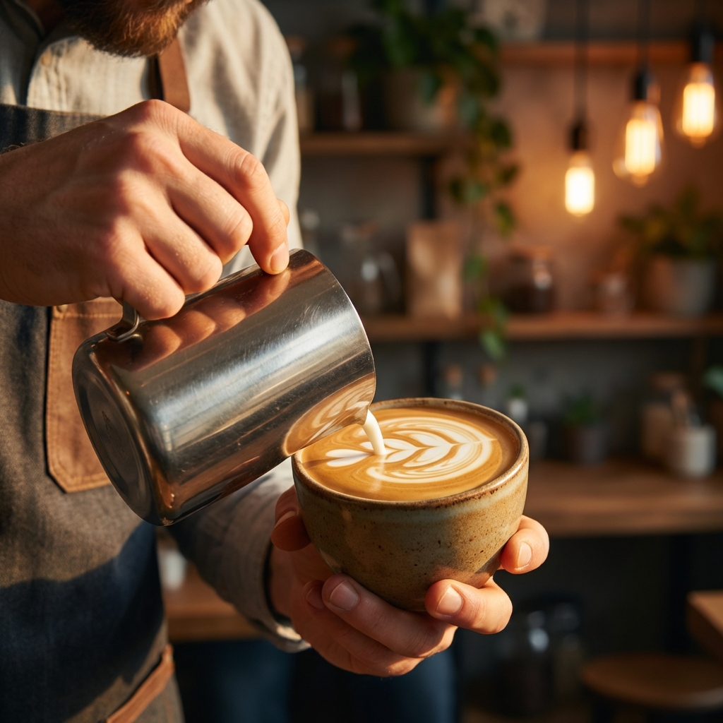 Barista pouring coffee