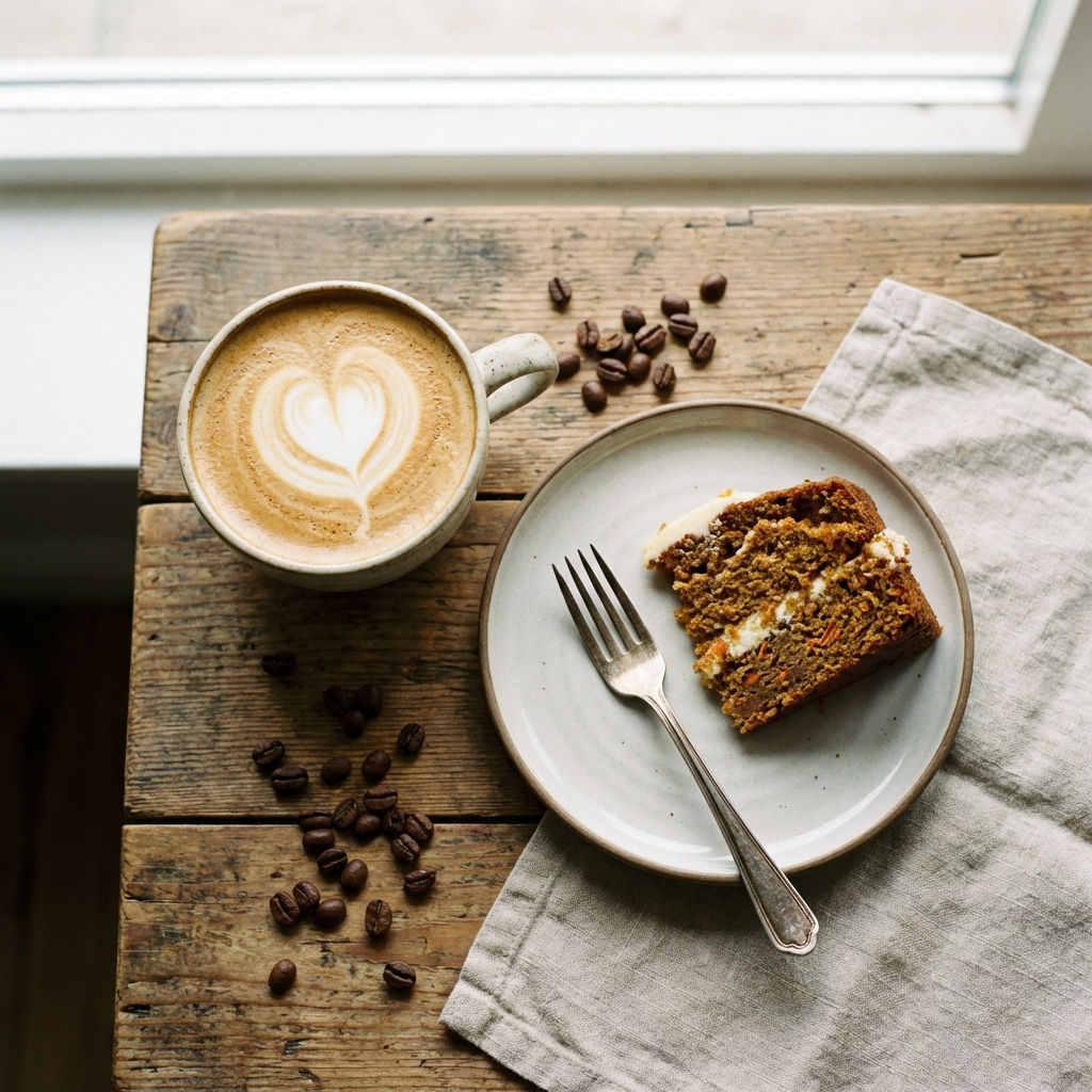 Specialty coffee and cake